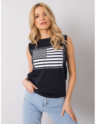 RUE PARIS Granatowy top z printem