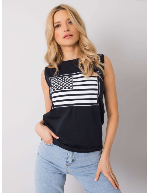 RUE PARIS Granatowy top z printem