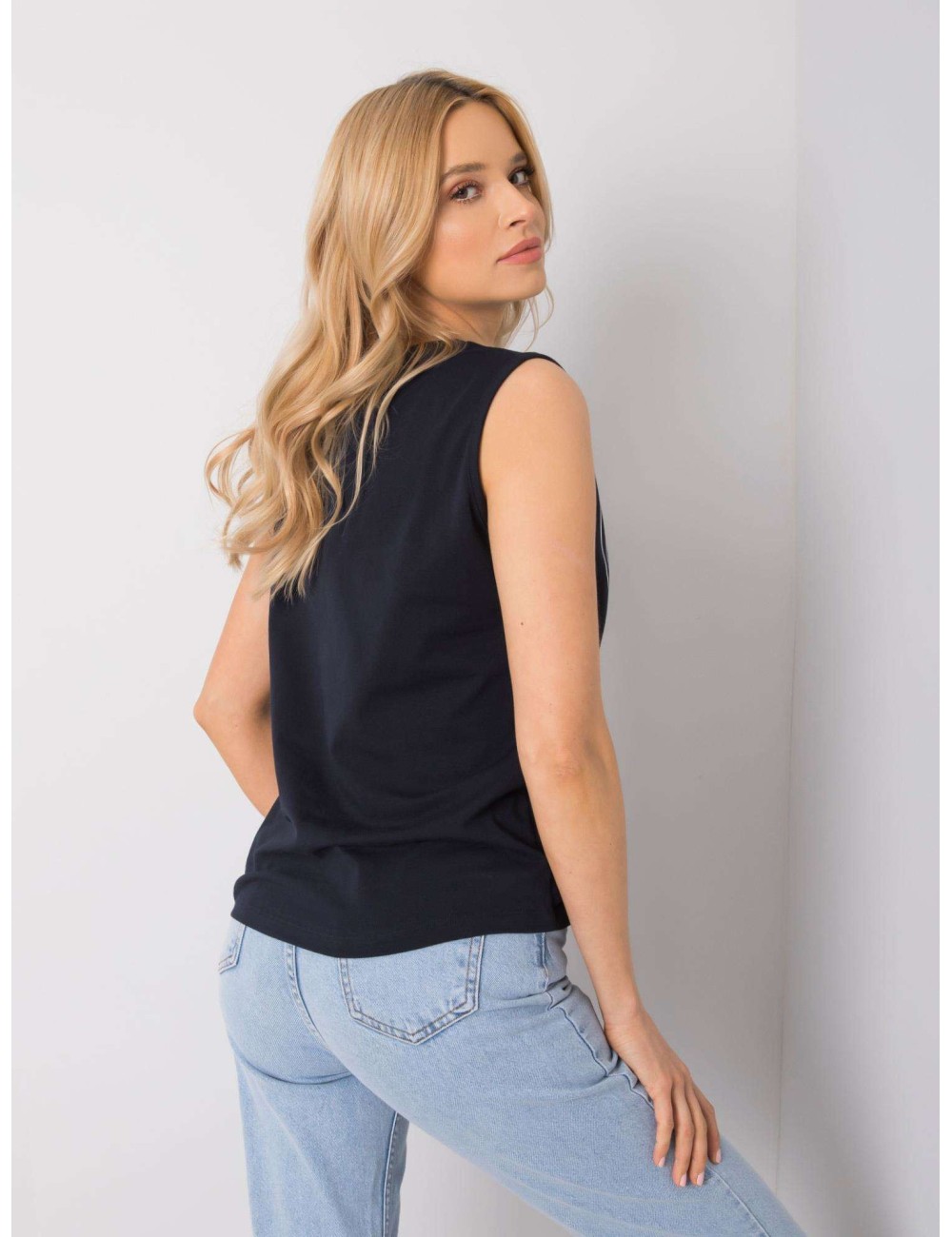 RUE PARIS Granatowy top z printem