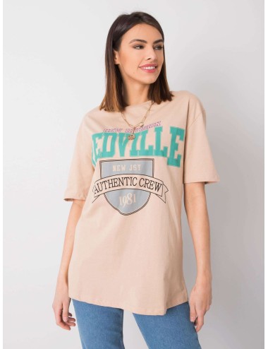 RUE PARIS Beżowy t-shirt damski z printem