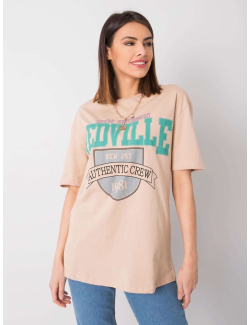 RUE PARIS Beżowy t-shirt damski z printem