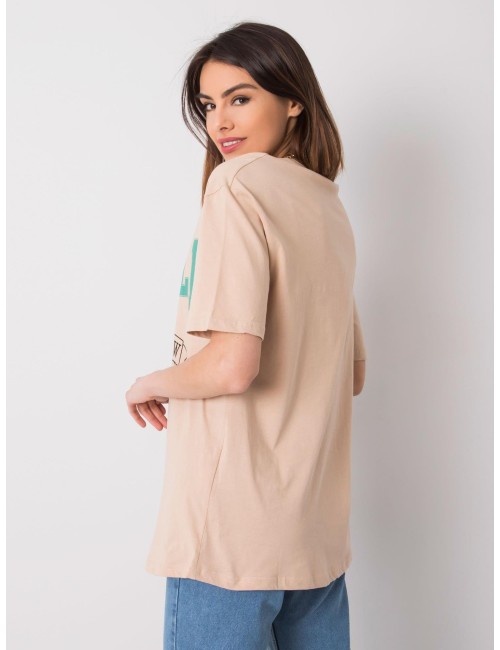 RUE PARIS Beżowy t-shirt damski z printem