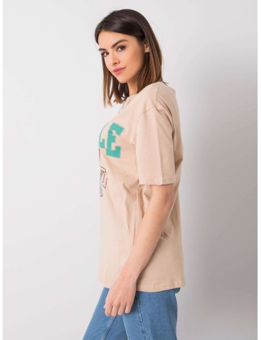 RUE PARIS Beżowy t-shirt damski z printem