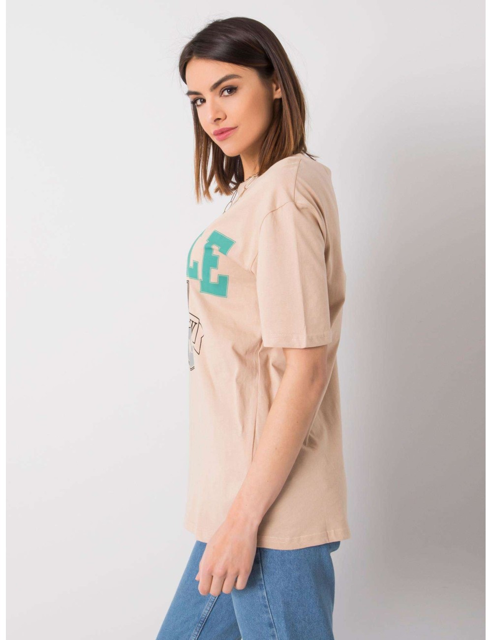 RUE PARIS Beżowy t-shirt damski z printem