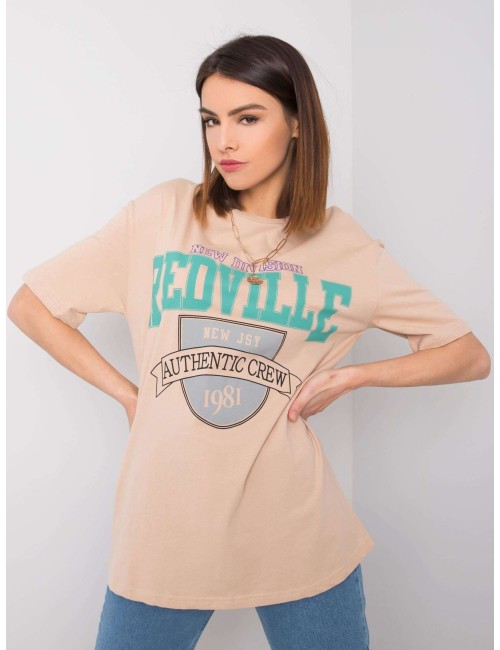 RUE PARIS Beżowy t-shirt damski z printem