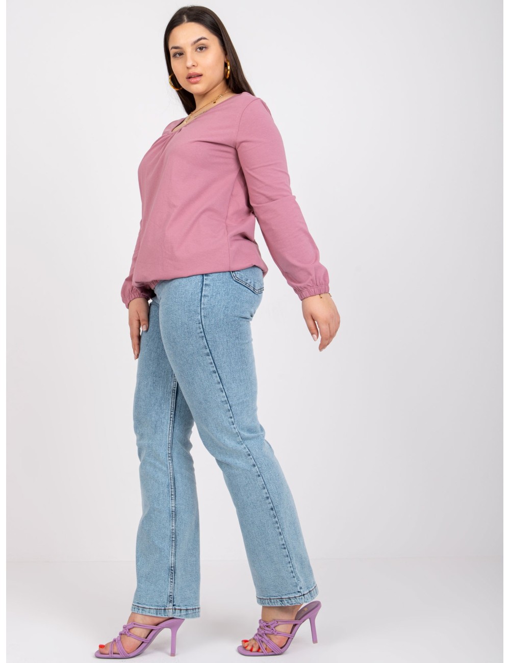 Brudnoróżowa bluzka plus size z bawełny