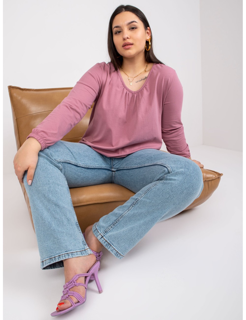 Brudnoróżowa bluzka plus size z bawełny