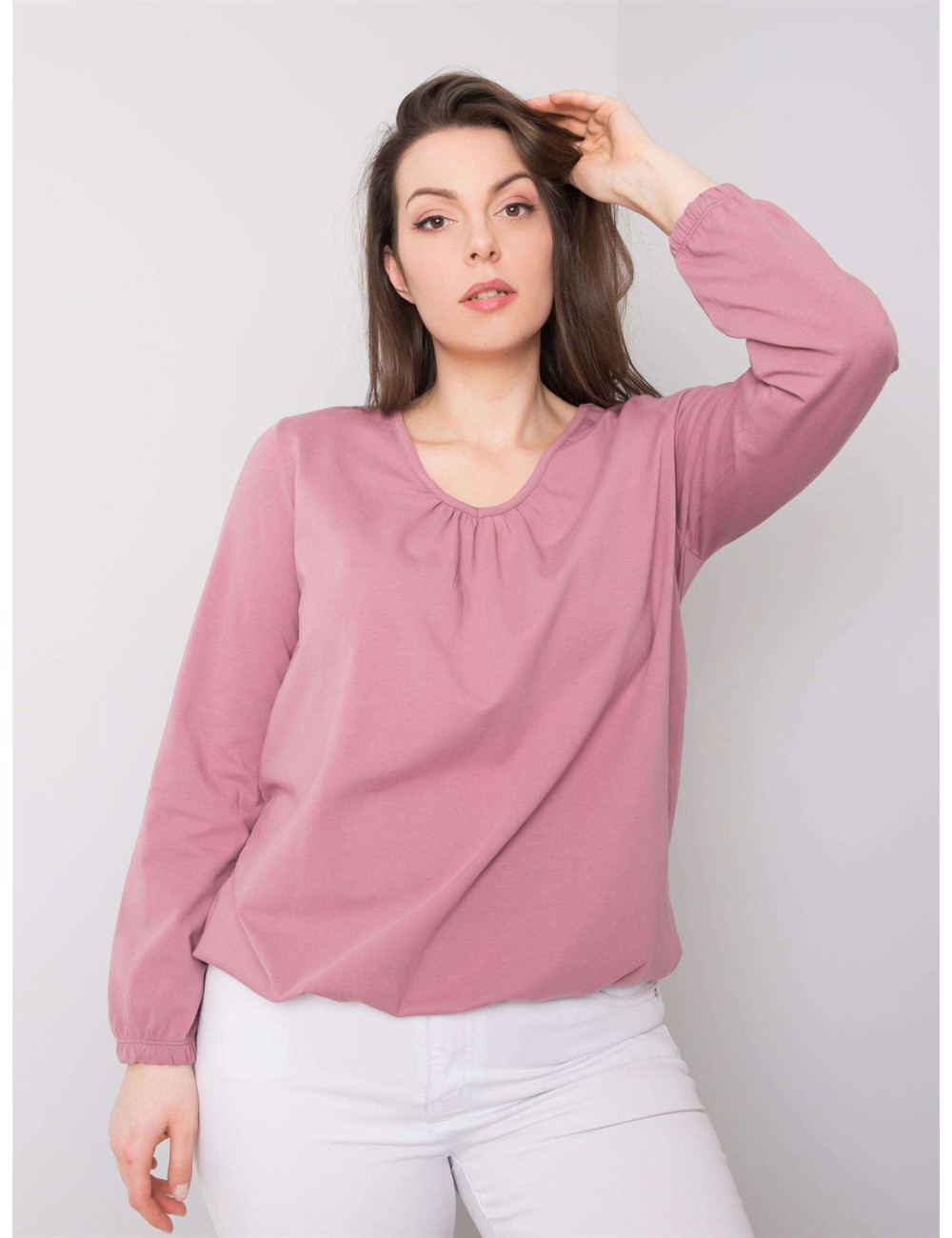 Brudnoróżowa bluzka plus size z bawełny