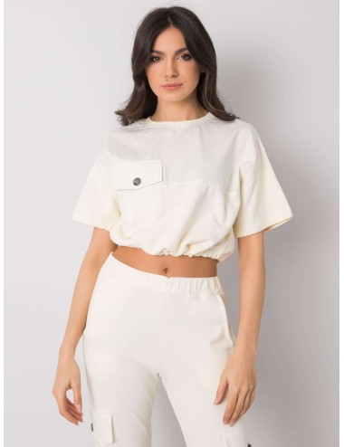 RUE PARIS Ecru krótka bluza damska