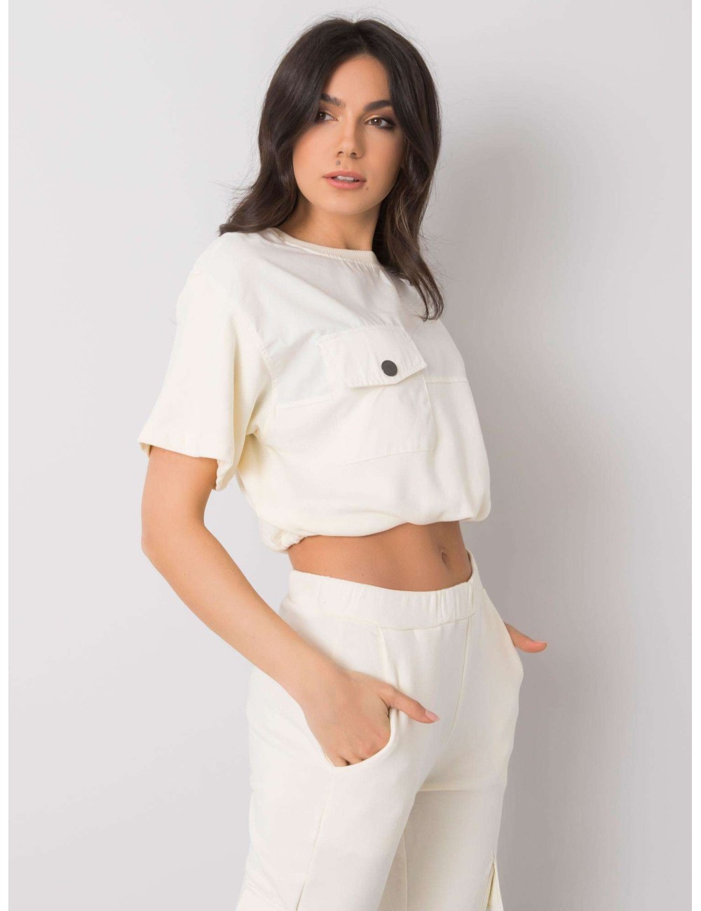 RUE PARIS Ecru krótka bluza damska