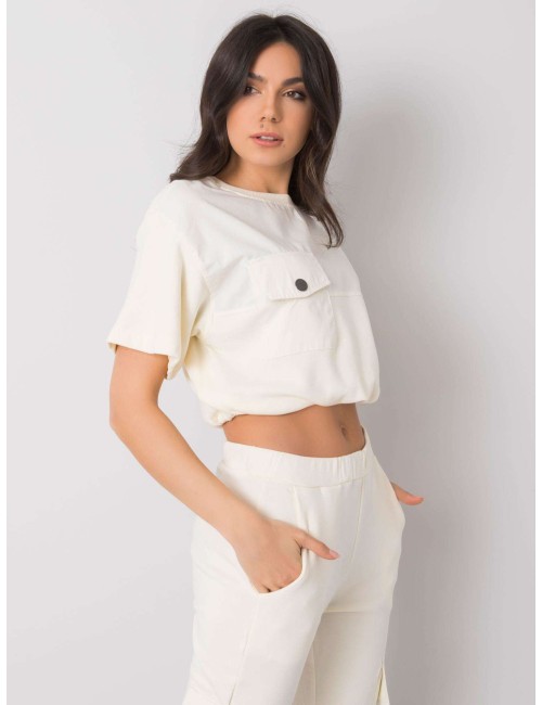 RUE PARIS Ecru krótka bluza damska