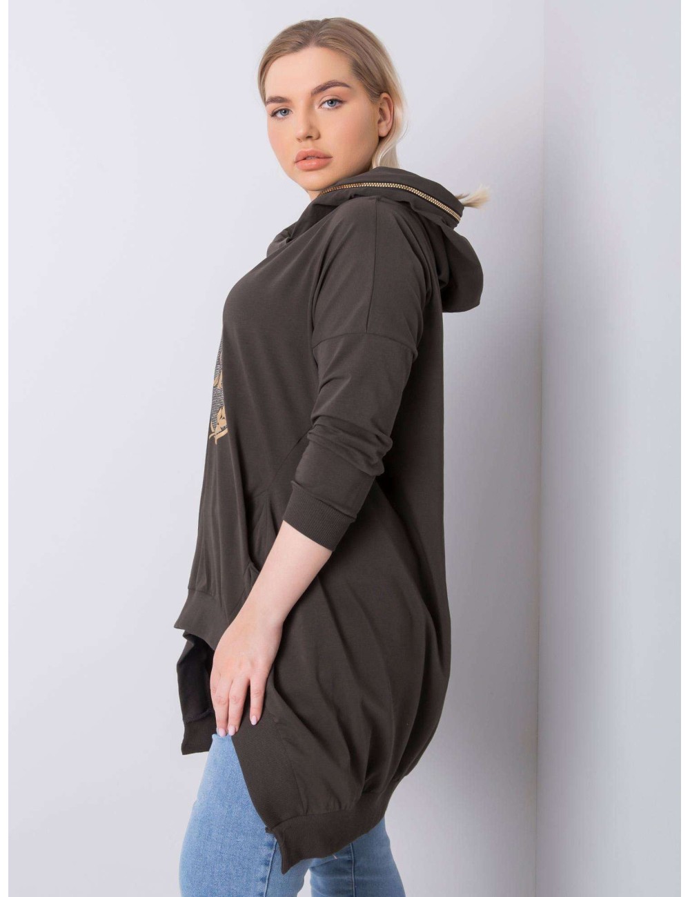 Khaki bluza plus size z kapturem