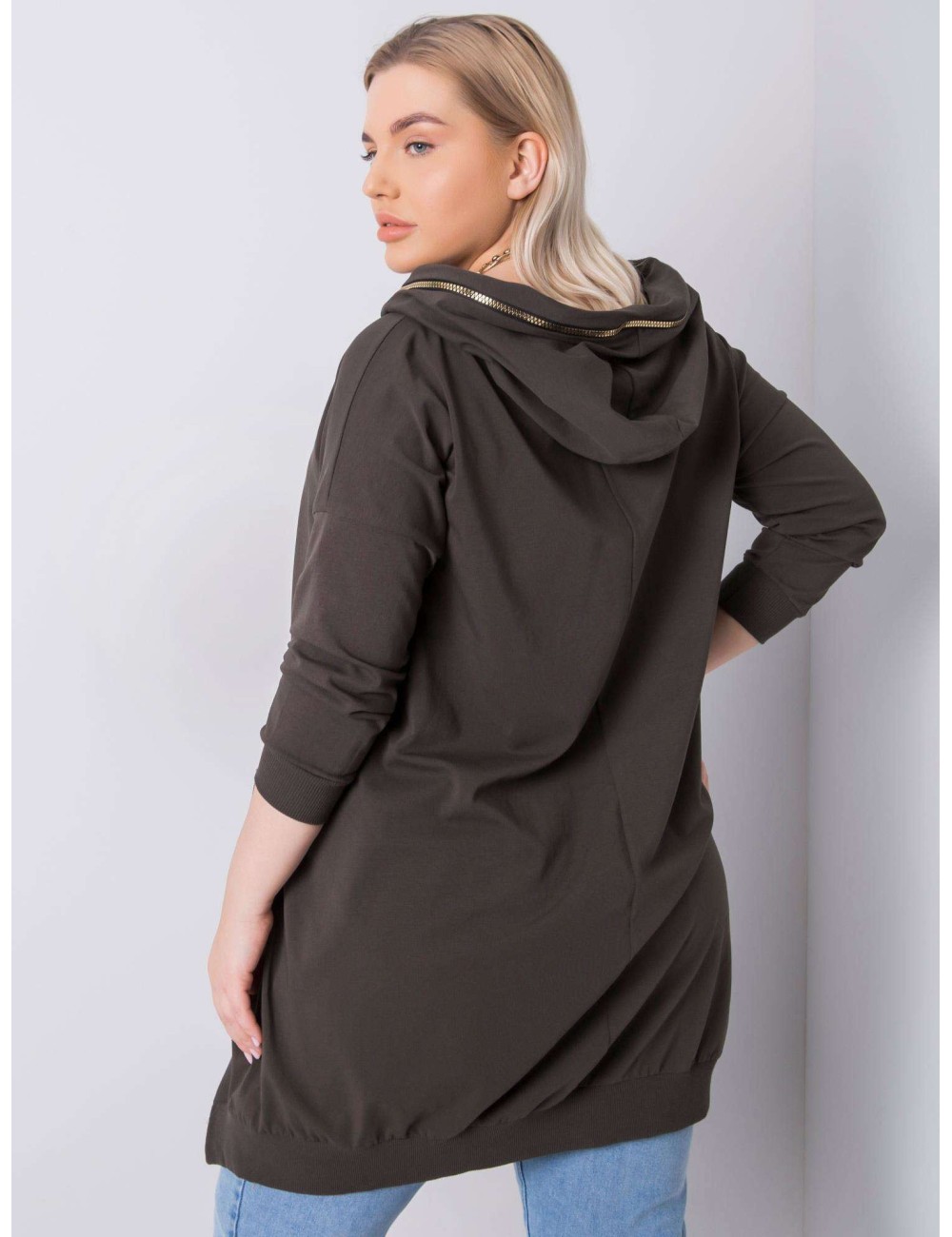 Khaki bluza plus size z kapturem