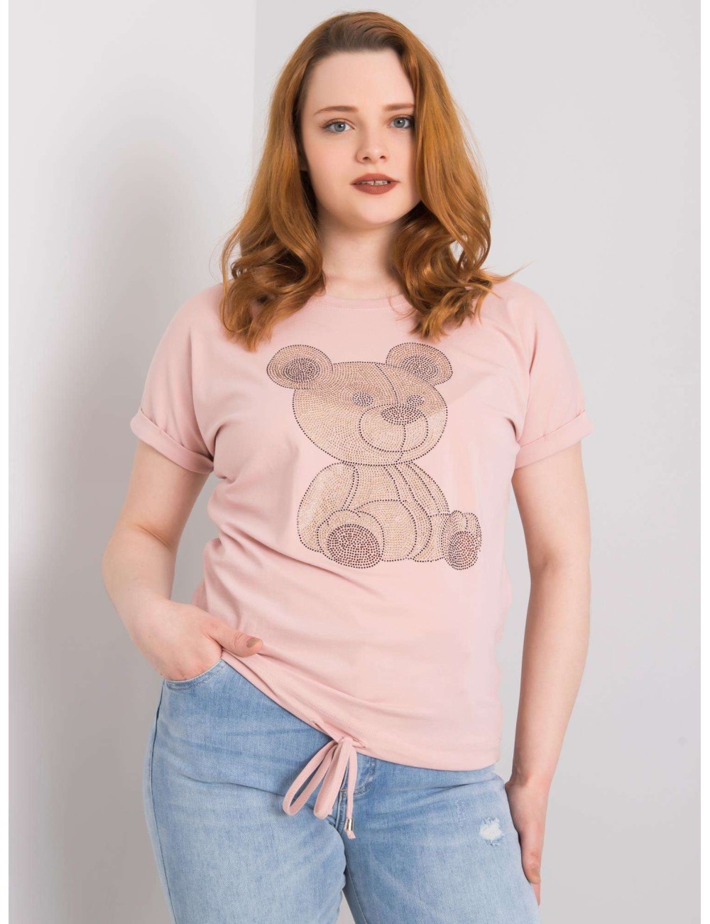Khaki bluzka plus size z troczkami
