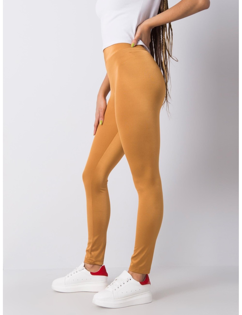 RUE PARIS Ceglaste gładkie legginsy damskie