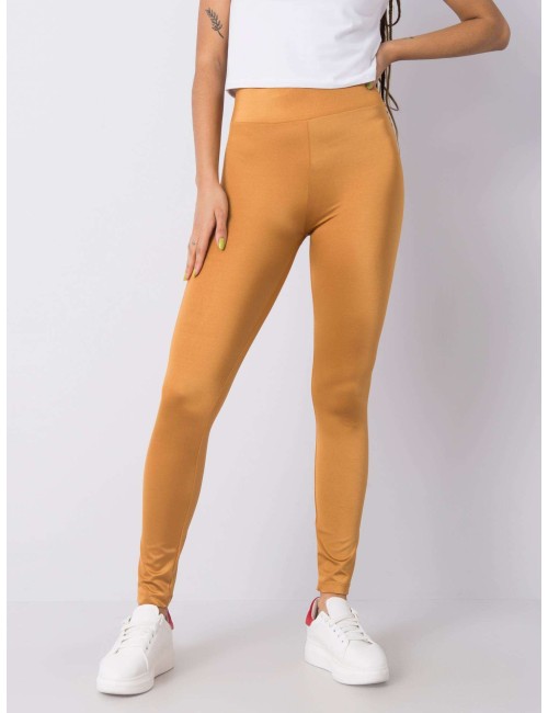 RUE PARIS Ceglaste gładkie legginsy damskie