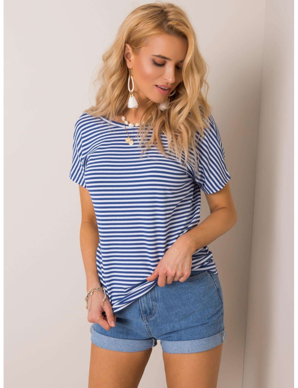 RUE PARIS Biało-niebieski t-shirt w paski