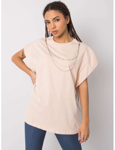 RUE PARIS Brzoskwiniowy t-shirt z naszyjnikiem