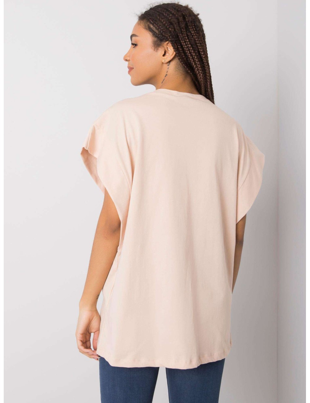 RUE PARIS Brzoskwiniowy t-shirt z naszyjnikiem
