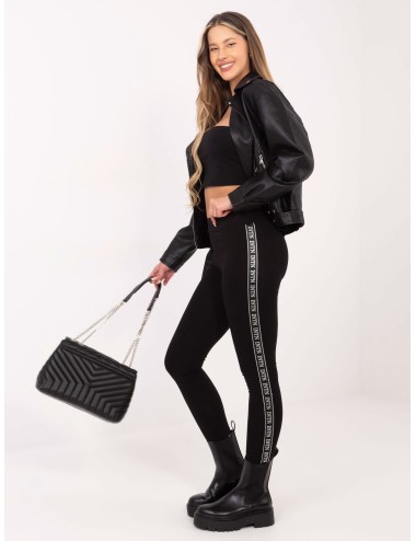 RUE PARIS Czarne legginsy ze srebrnymi lampasami