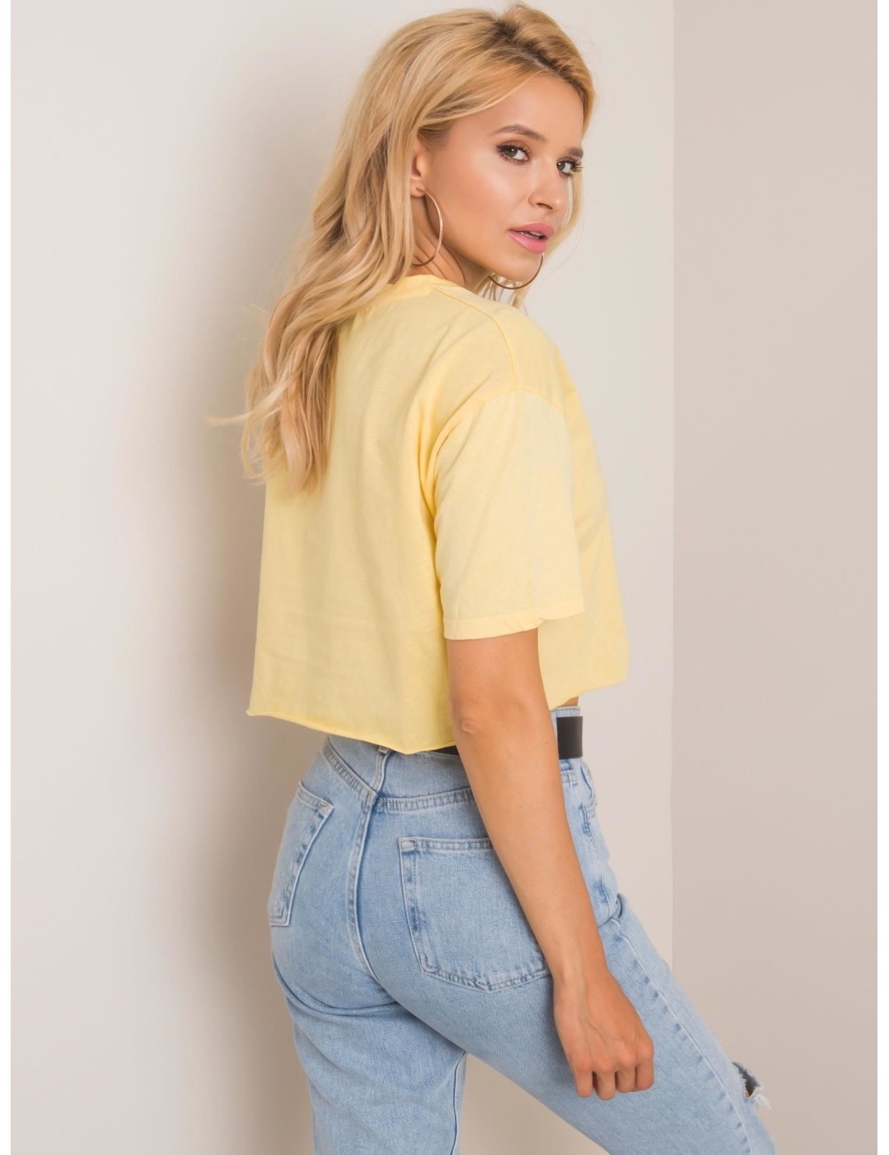 RUE PARIS Jasnożółty krótki t-shirt