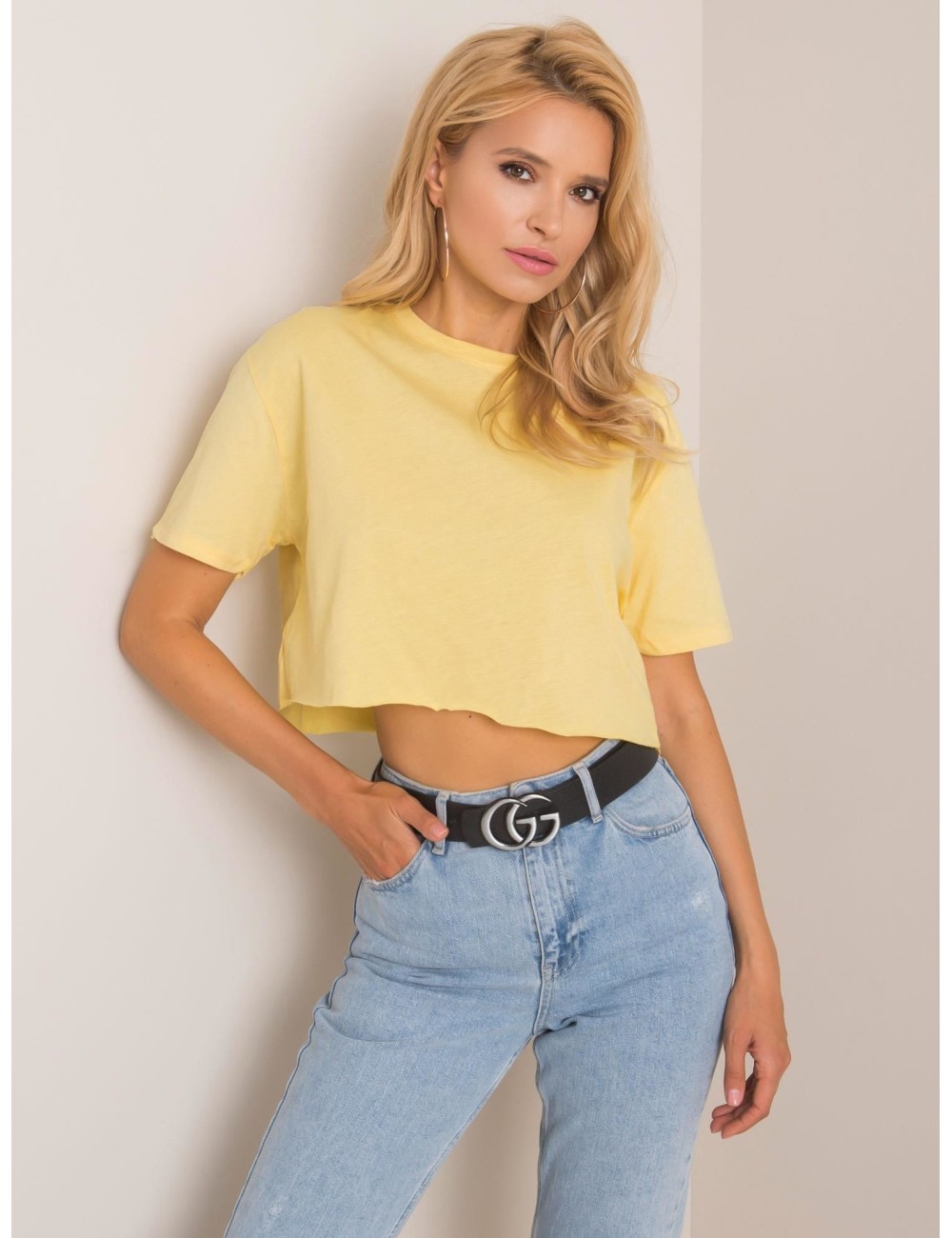 RUE PARIS Jasnożółty krótki t-shirt