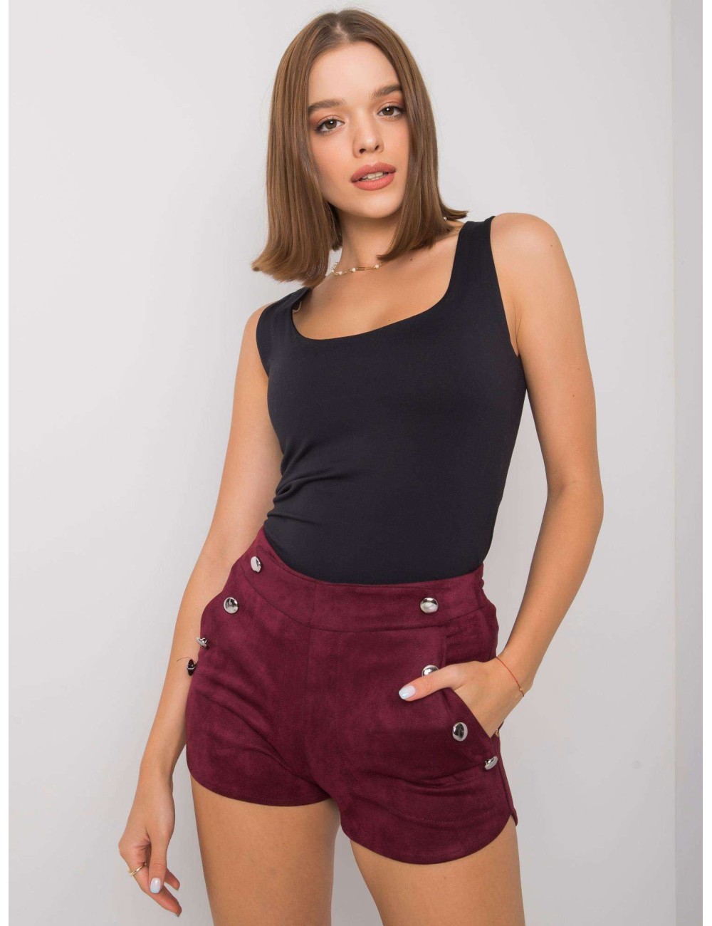 RUE PARIS Khaki szorty z imitacji zamszu