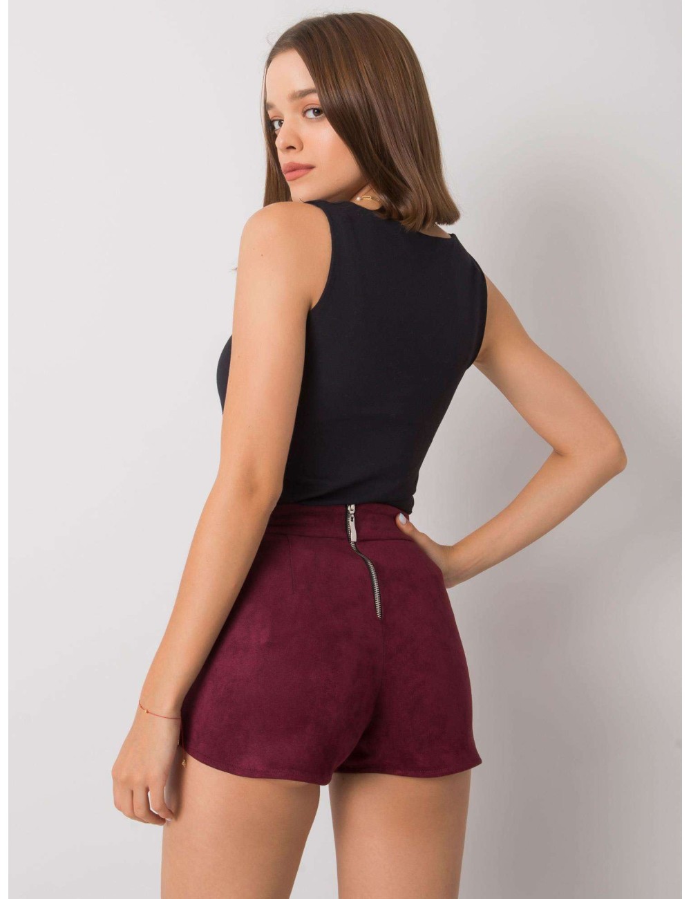 RUE PARIS Khaki szorty z imitacji zamszu