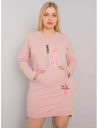 Brudnoróżowa sukienka damska plus size z kieszenią