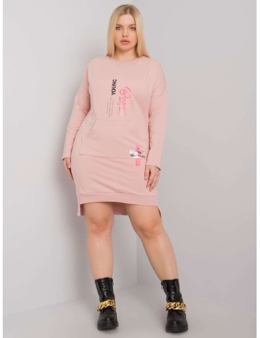 Brudnoróżowa sukienka damska plus size z kieszenią