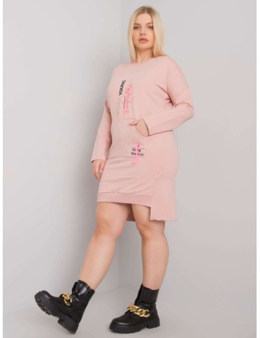 Brudnoróżowa sukienka damska plus size z kieszenią