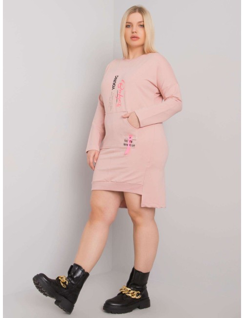 Brudnoróżowa sukienka damska plus size z kieszenią