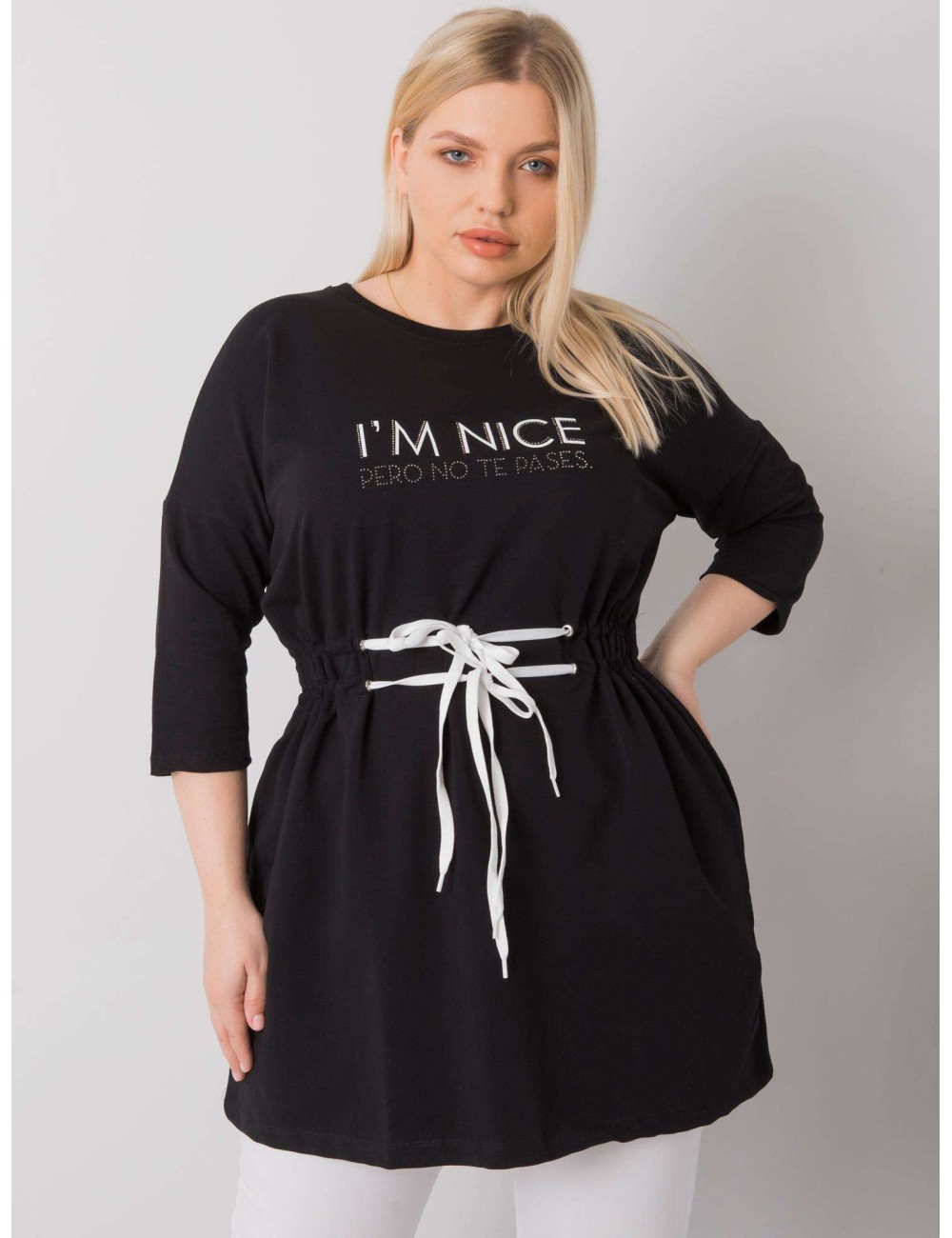 Khaki tunika plus size z napisem