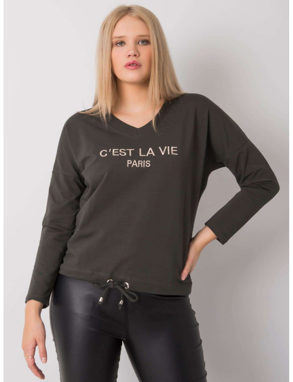 Khaki damska bluzka plus size z napisem
