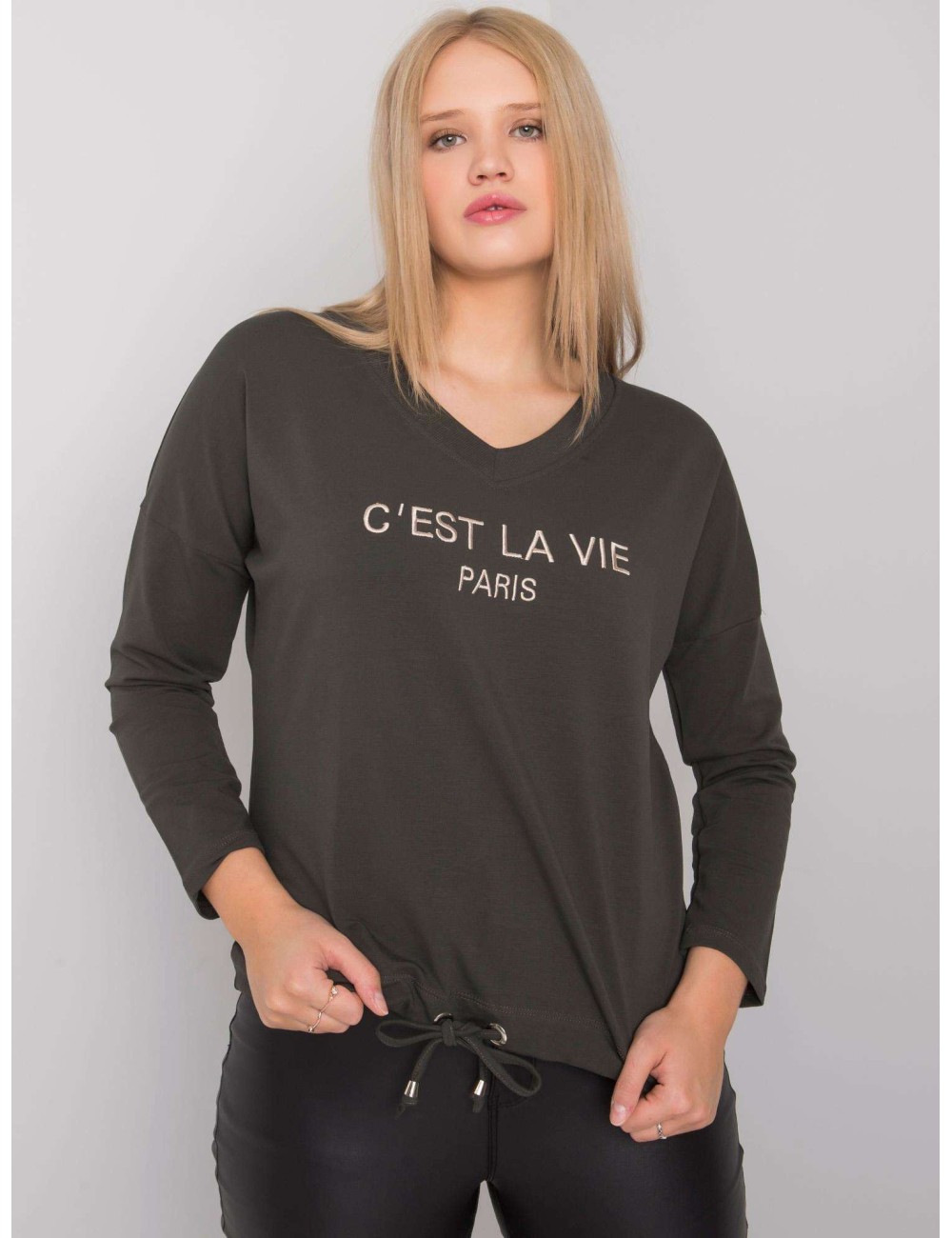 Khaki damska bluzka plus size z napisem