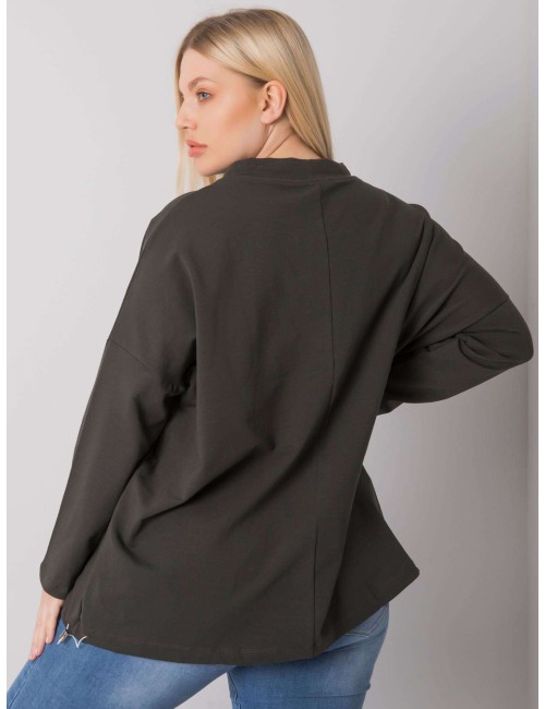 Khaki bluza plus size z nadrukiem i kieszeniami