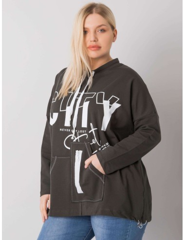 Khaki bluza plus size z nadrukiem i kieszeniami