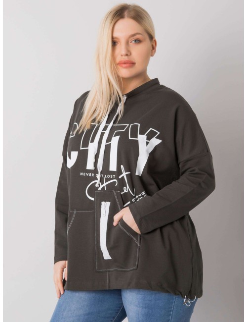 Khaki bluza plus size z nadrukiem i kieszeniami