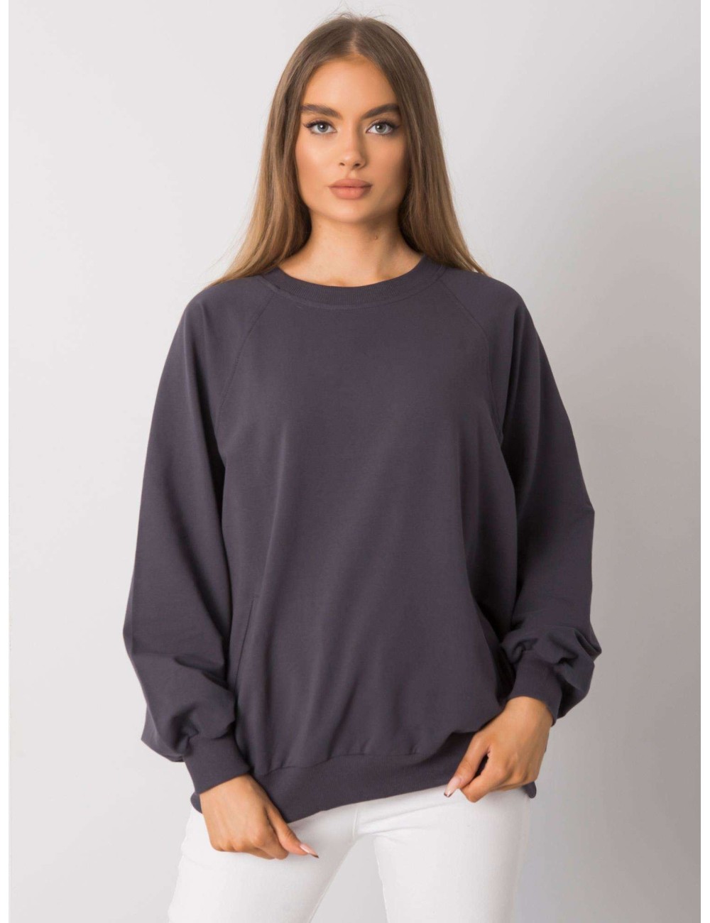 RUE PARIS Jasnobeżowa bawełniana bluza bez kaptura