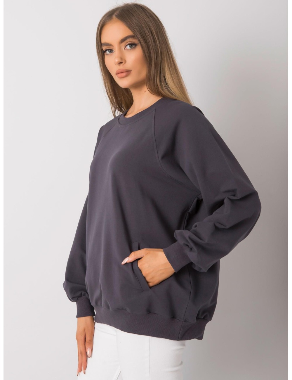 RUE PARIS Jasnobeżowa bawełniana bluza bez kaptura
