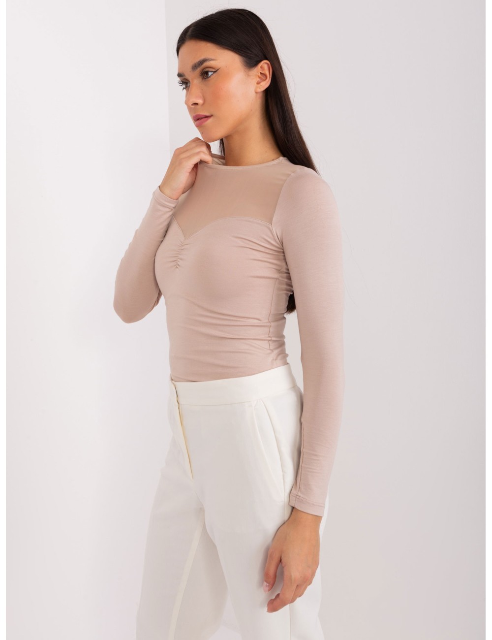 Bluzka basic z długim rękawem i okrągłym dekoltem BASIC FEEL GOOD