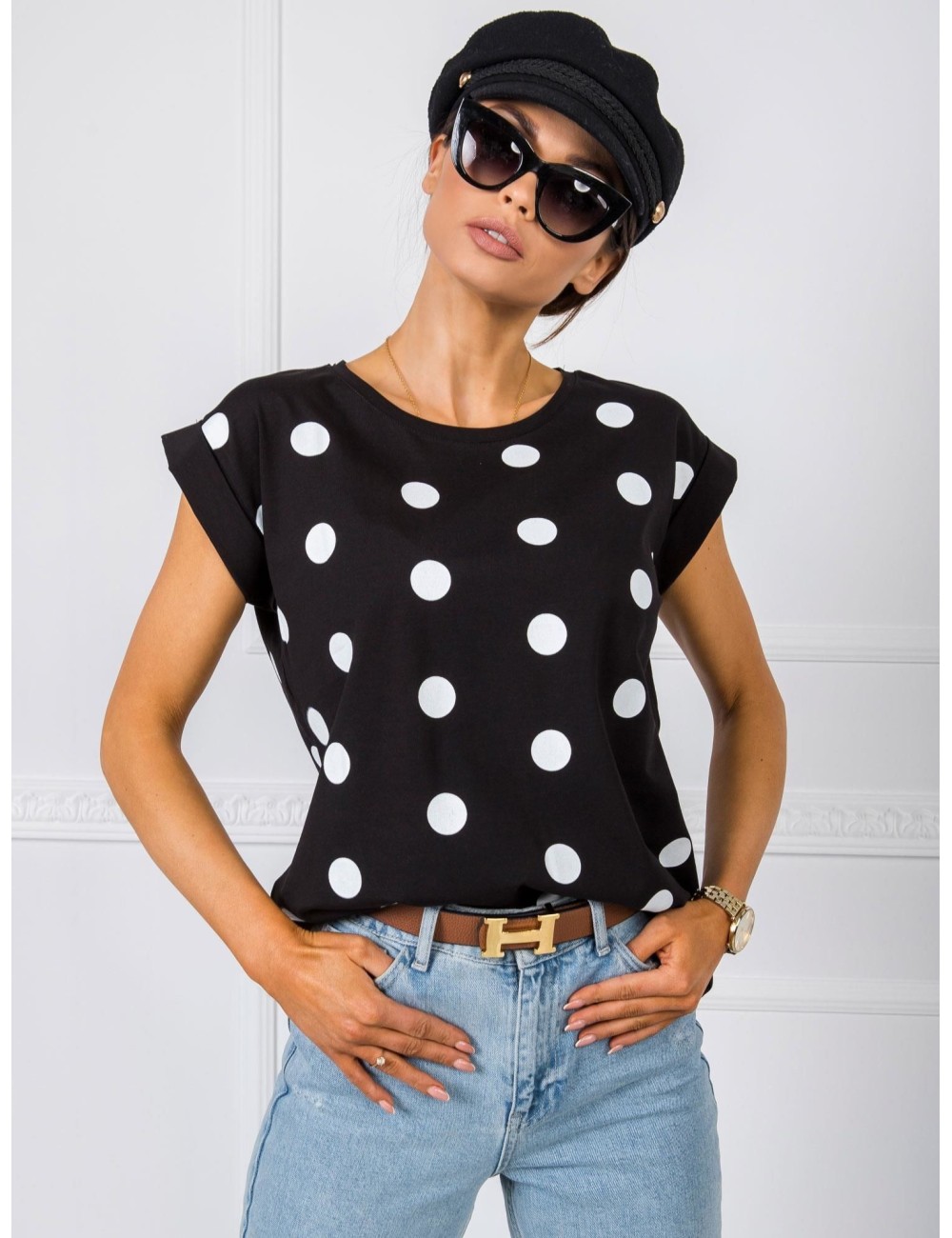 RUE PARIS Niebiesko-biały t-shirt w grochy