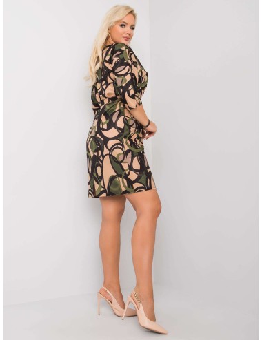 Beżowo-zielona wzorzysta sukienka plus size