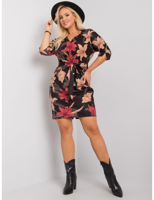 Czarno-bordowa kwiatowa sukienka plus size