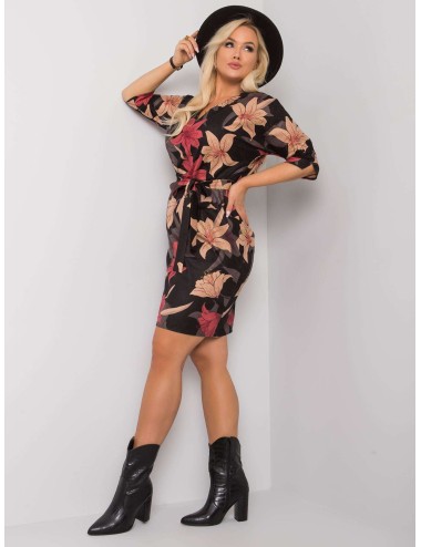 Czarno-bordowa kwiatowa sukienka plus size