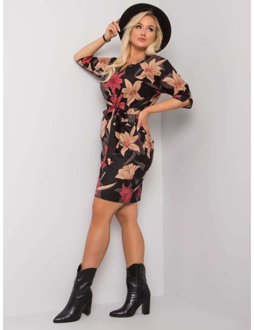 Czarno-bordowa kwiatowa sukienka plus size