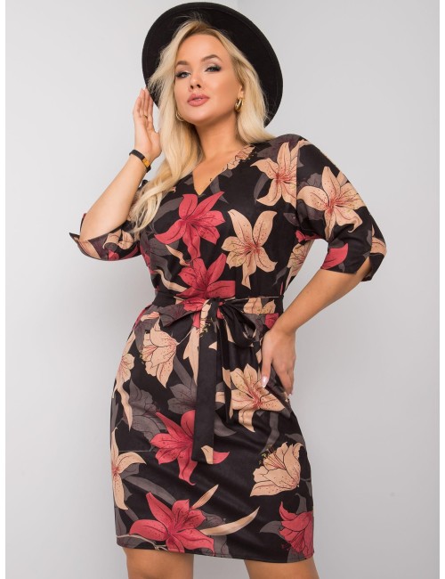 Czarno-bordowa kwiatowa sukienka plus size