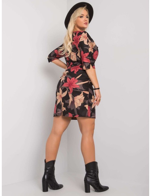 Czarno-bordowa kwiatowa sukienka plus size