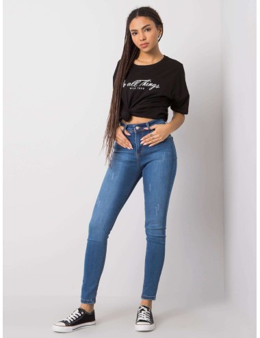 RUE PARIS Niebieskie spodnie jeansowe skinny