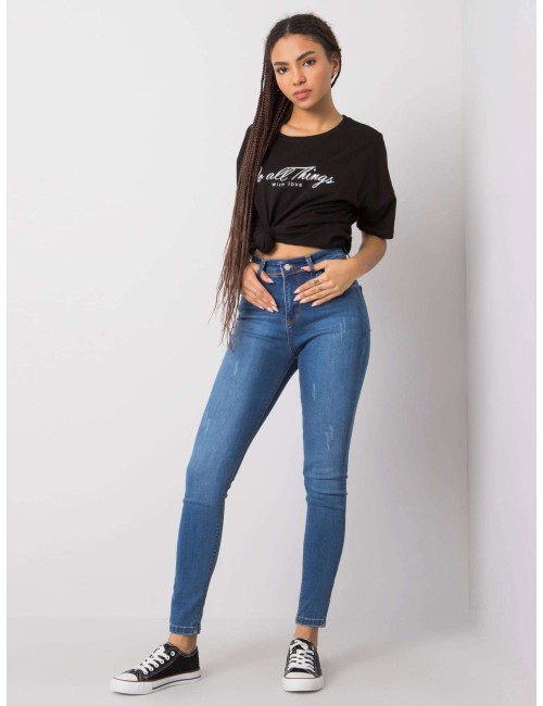 RUE PARIS Niebieskie spodnie jeansowe skinny